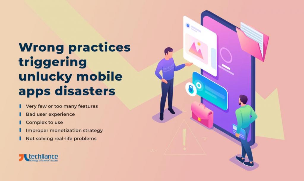 Wrong practices triggering unlucky mobile apps disasters